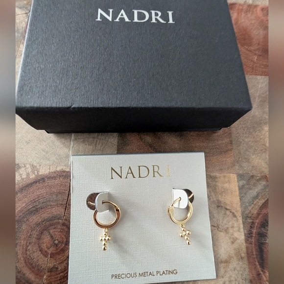 Ajoa By Nadri Lala Beaded Cross Huggie Hoop Earrings New in Box❤️ - Picture 3 of 7